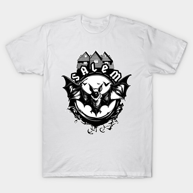 Bat And Salem Witch House T-Shirt by TMBTM